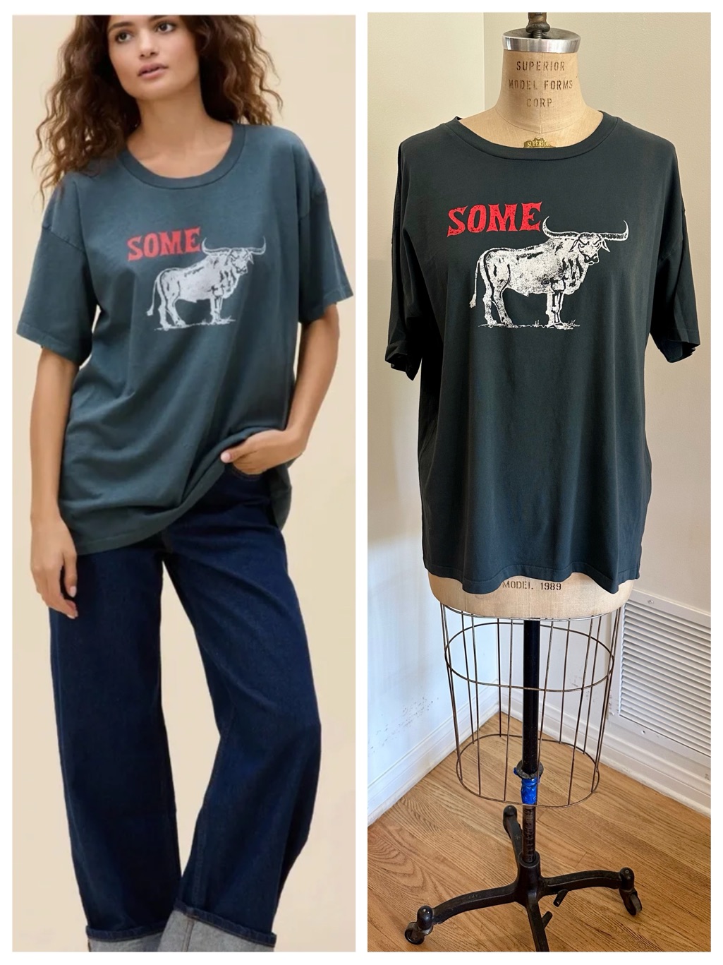 Daydreamer “Some Bull” Tee In Charcoal, Small, Nwt